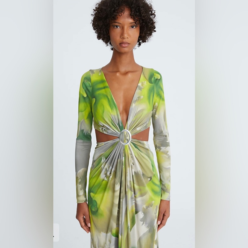 HALSTON JEN JERSEY V-NECK DRAPED GOWN - Picture 2 of 9